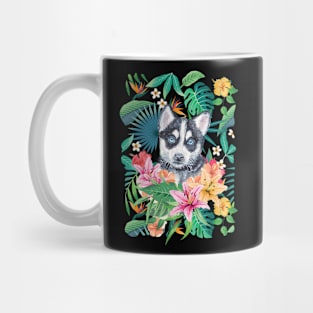 Tropical Black White Husky Puppy 13 Mug